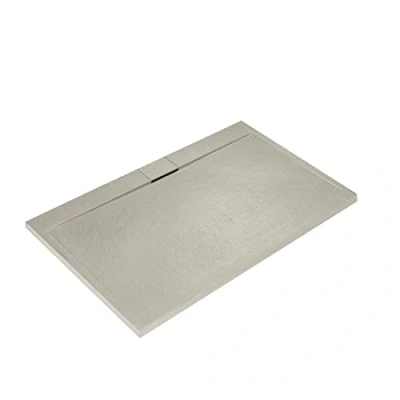 Immagine di Ideal Standard Ultra Flat S i.life, Piatto doccia rettangolare 160x80 in resina, Piletta di scarico lato lungo, Finitura opaca effetto pietra, Sabbia
