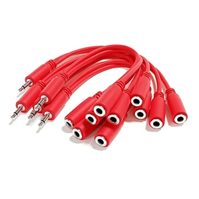 Immagine di ExcelValley 5 Pack Cavi Patch Mono Diviso Y TS 3,5mm 1/8&quot; Eurorack Synth Sintetizzatore [Rosso]