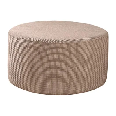 Immagine di Baoblaze Ottoman Fodere Rotondo Poggiapiedi Protector Cover in Tessuto Elasticizzato di Stoccaggio Pouf Copre, Alta Spandex Fodera Lavabile Kahki