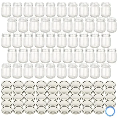 Immagine di gouveo Set di 48 vasetti da 130 ml Helix con coperchio a vite, colore argento BS piccoli barattoli tappo vite 53 mm per marmellata, miele, spezie, fatti in casa