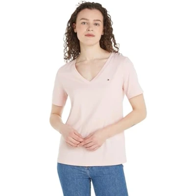 Immagine di Tommy Hilfiger Modern Regular V NK SS WW0WW39781 Top in Maglia a Maniche Corte, Rosa (Whimsy Pink), S Donna
