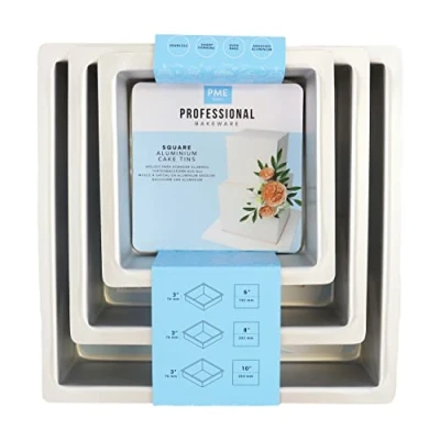 Immagine di PME Teglie Professionali Quadrate 15, 20, 25 cm x 7,5 di Profondità, 3 Pezzi
