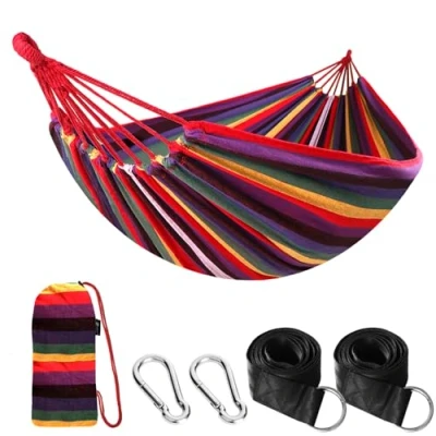 Immagine di Anyoo Amaca da Giardino in Cotone Tessuto Comodo con Cinghie Rispettose degli Alberi per Appendere, Durevole Portatile Borsa Viaggio Campeggio, Esterno/Interno, Balcone, Patio