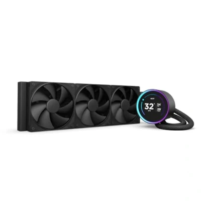 Immagine di NZXT Kraken Elite 360 Raffreddatore a liquido per CPU AIO Radiatore da mm 3 ventole F120P LCD IPS 2,72 personalizzabile Intel LGA 1700, 1200/115X, 1851 AMD AM5, AM4 Nero