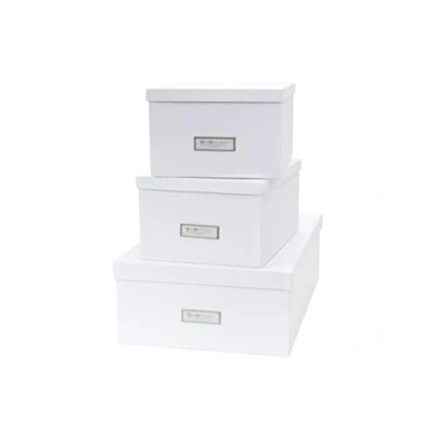 Immagine di Bigso Box of Sweden Scatole con coperchio per oggetti vari portaoggetti cartone camera, bagno e ufficio organizer impilabili in fibra di legno carta Set da 3 bianco