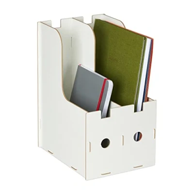 Immagine di Relaxdays Portadocumenti, 2 Scomparti Documenti DIN A4, 32x18,5x24 cm, Organizer, Portariviste Ufficio e Scuola, Bianco, 100% Fibra di Legno 0%