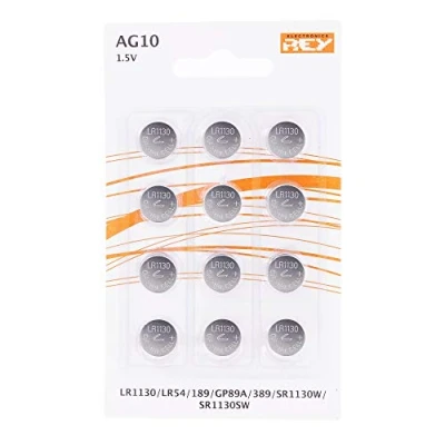 Immagine di Confezione da 12 batterie AG10 1,5 V, tipo a bottone al litio, LR1130, LR54, L1131, 189, GP89A, 389, SR1130W, SR1130SW