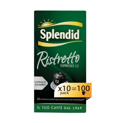 Immagine di Splendid Capsule Caffè Espresso Ristretto 100 in Alluminio Intensità 12 Compatibili con Macchine Nespresso®* original 10 Confezioni da