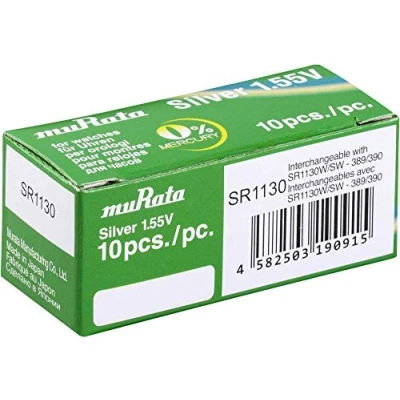 Immagine di MURATA SR1130 PBWW Batteria a bottone 389, ossido d&#039;argento, 85 mAh, 1,55 V, 10 pezzi