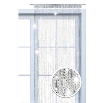 Immagine di wometo OekoTex Tenda a filo con glitter, 90 x 245 cm, colore: bianco/argento lucido, trasparente Natale