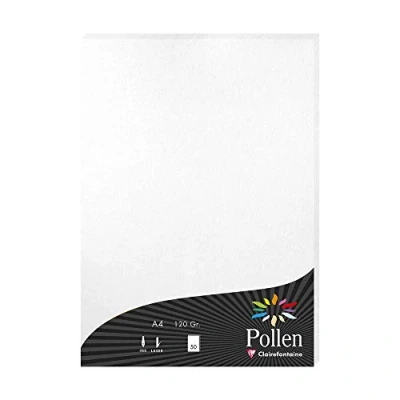 Immagine di Clairefontaine 24302C Astuccio da 50 fogli Formato A4 (21x29,7cm) 120g/m² Colore bianco iridescente Biglietti d&#039;Inviti eventi e corrispondenza Gamma Pollen Carta Premium Liscia