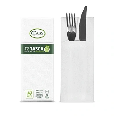 Immagine di Class C4032TA 0 PEFC Airlaid Tovagliolo Tasca Portaposate, Carta, Bianco, 40x32x0.8 cm, 20 unità
