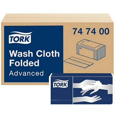 Immagine di Tork 747400 Panno per lavaggio pazienti monouso Advanced, 4 veli, 20 conf. x 120 panni, 19 cm 25 cm, resistente, bianco