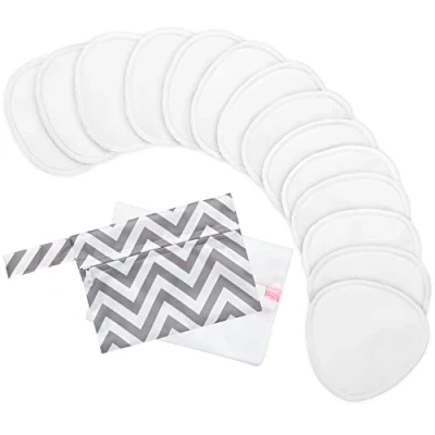 Immagine di 14 Tazze assorbibili di bambù organico allattamento al seno lavabili, Morbide e riutilizzabili, reggiseno multiuso (Soft White, L 12cm)