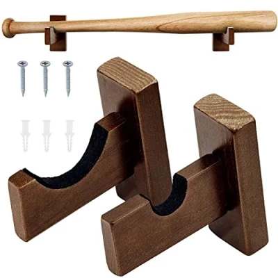 Immagine di Lxoraziy 2 Pezzi Supporto da Parete per Mazza Baseball, Display Orizzontale Staffa Porta Mazza, con Feltro a Baseball Softball, Hockey Stick Case(Marrone)