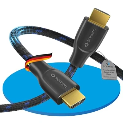 Immagine di sonero PHC011 030 Premium Certificato Cavo HDMI ad alta velocità con Ethernet, Connettori Placcati Oro (4 K UltraHD, 3d Full HD, 18 Gbps Band with, High Dynamic Range), Intrecci