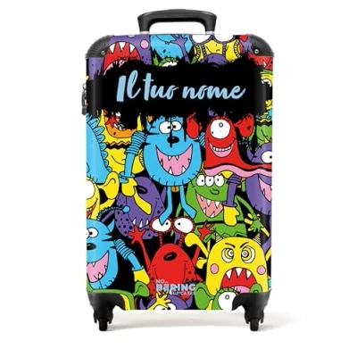 Immagine di NoBoringSuitcases.com Valigia Bambini, Trolley Per da Viaggio, Valigie Bambini Trolley, Personalizzabile, 55x40x20 cm (Motivo con mostri Multicolore)