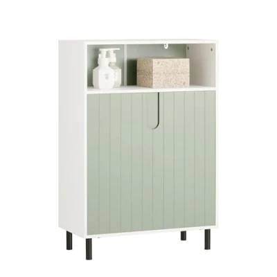 Immagine di SoBuy Mobiletto bagno Armadietto Mobile con 3 Ripiani e 2 Ante, portaoggetti contenitore Verde 60x30x87cm, BZR138 GR