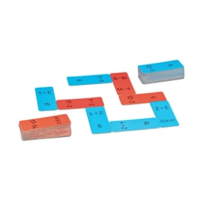 Immagine di Domino Addizione e sottrazione nell&#039;intervallo di numeri 20 60 carte attività Per 2 4 giocatori. 1 set istruzioni in lingue (DE, EN, FR ES). cartone laminato riciclato al 100%