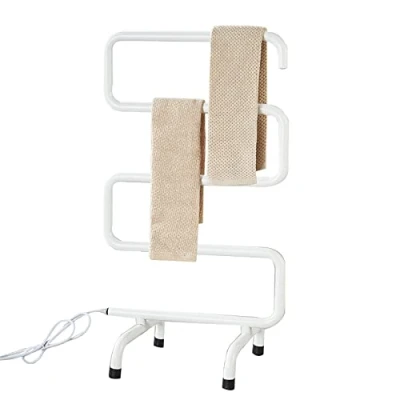 Immagine di WPHH Radiatore Scaldasalviette Elettrico Autoportante Bianco, Portasciugamani da Terra con 5 Barre, Termoarredo Bagno in Acciaio Inossidabile, 800 X 450 320 Mm