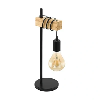 Immagine di Eglo lampada da tavolo Townshend, in design industriale vintage a uno punto luce, retrò, notte acciaio, nero, marrone, E27, incl interruttore