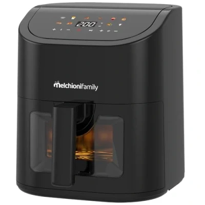 Immagine di Melchioni Family Friggitrice ad Aria EMMA, Capacità 5 litri, Display Touch Screen e Timer, Finestra Trasparente, Air Fryer Senza Olio con 8 Programmi, 80 200, 1300 W, Colore Nero