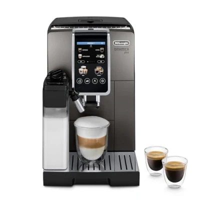 Immagine di De&#039;Longhi Perfetto Dinamica Plus ECAM380.95.TB, Macchina Automatica per Caffè in Chicchi, Caraffa Montalatte Automatica, 24 Bevande One Touch, Schermo Spegnimento Programmabile, Titanio