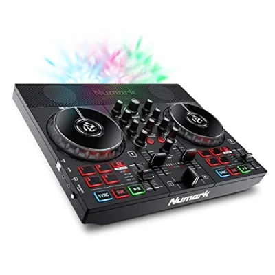 Immagine di Numark Party Mix Live Console DJ a 2 Canali per Serato Lite con Casse, Scheda Audio, Presa Cuffie, Controlli Pad, Crossfader, Jog Wheel e Luci da Discoteca