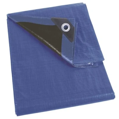 Immagine di Perel Telo super resistente, 26 occhielli, angoli rinforzati, rettangolare, blu/nero, 140 g/m², 5 x 8 m