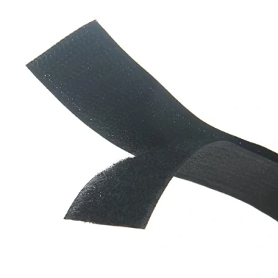Immagine di Set di nastro nero da cucire con gancio e anello retro non adesivo in tessuto nylon, 3 cm 1 m