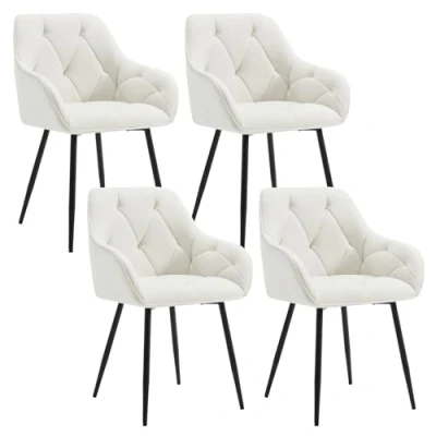 Immagine di WOLTU Set di 4 Sedie da Pranzo con Braccioli e Schienale, Cucina Moderna in Velluto, Poltrone Salotto Gambe Metallo, ergonomiche per Ufficio, Bar, Cream, EZS02cm