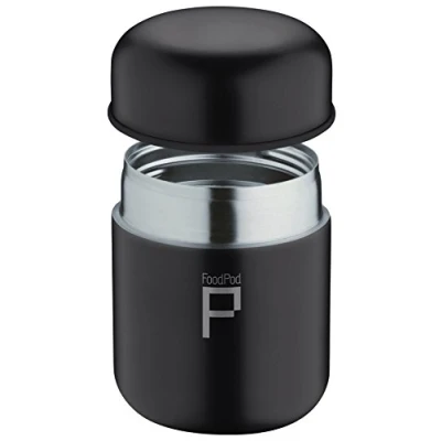 Immagine di DrinkPod Pioneer, Thermos ermetico per Cibo, Borraccia a Forma di Capsula, Acciaio Inossidabile, Matt Black, 280ml