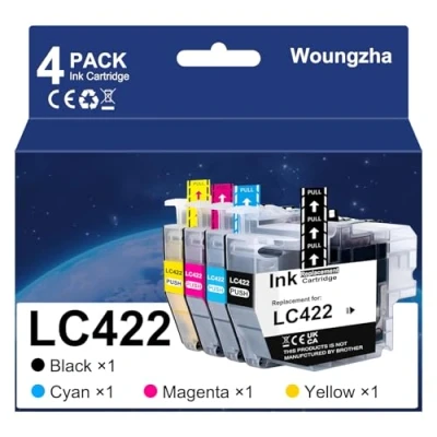 Immagine di Woungzha Cartucce d&#039;inchiostro LC422XL, compatibile con Brother LC422 XL per MFC J5340DW J5345DW J5740DW J6540DW J6940DW Stampanti (4 Pack)