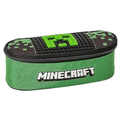 Immagine di MINECRAFT Astuccio Scuola Ovale Organizzato, con Divisori Interni e Passanti Elastici Porta Cancelleria Portapenne Bambino Ideale per Medie Elementari, Nero/Verde 22x7x9,5 cm
