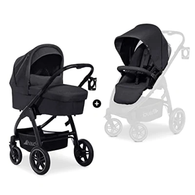 Immagine di hauck Passeggino 2 in 1 Saturn R Duoset e Navicella Neonato fino a 25kg Reversibile con Funzione lie flat Regolabile, Pieghevole Portabicchiere Coprigambe Cesto Grande Nero
