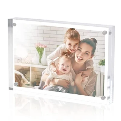 Immagine di Sezanrpt Cornice portafoto in acrilico, 13 x 18 cm, cristallo, trasparente, con doppio lato magnetico, per ufficio, desktop, display