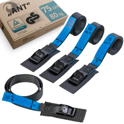 Immagine di valonic ANT 4x cinghie di fissaggio corte da 75cm, certificate TÜV Rheinl. / GS, imbottite, EN 12195 2, 4 pezzi, 80Kg nero cinghia per box tetto, bici, camper