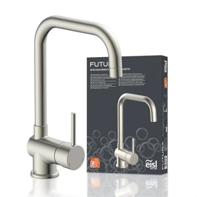 Immagine di EISL NI182GANI FUTURA Miscelatore monocomando per lavello da cucina, con bocca alta, effetto acciaio INOX