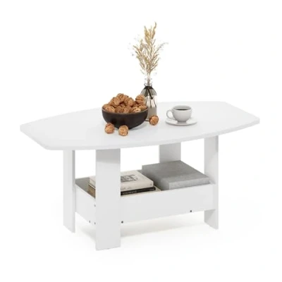 Immagine di Furinno Simple Design Tavolino con Vano Portaoggetti, Legno ingegnerizzato, Bianco, 54,61 x 90 cm