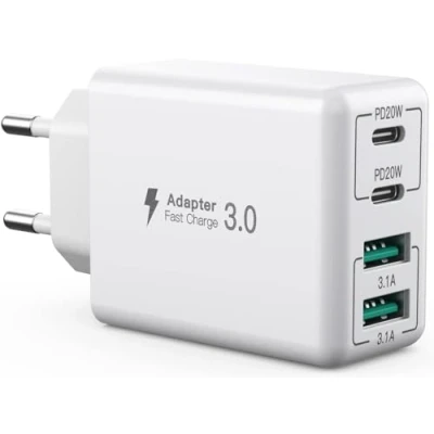 Immagine di Caricatore USB C, 40 W 4 porte C blocco di ricarica rapida, Dual Port PD+QC spina da parete multiporta tipo compatibile con iPhone 14/13/12/11/Pro Max/XS/XR/8/7/ Samsung Telefono/Tablet