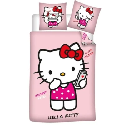 Immagine di Hello Kitty Set copripiumino reversibile rosa 140 x 200 cm + federa 65 cm, in policotone