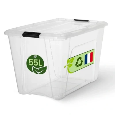 Immagine di Iris Ohyama, Scatola di Raccoglimento in Plastica con Coperchio, 55L, per Unità, Trasparente, Clip Chiusura, Maniglia, Impilabile, Organizzazione Solida e Durevole, Camera, Ufficio, BSB 55