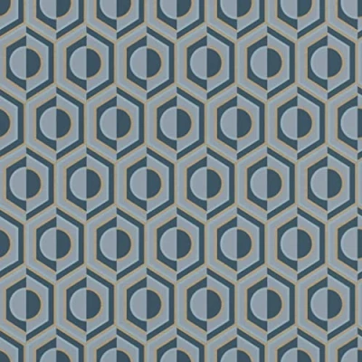 Immagine di Rasch Carta da parati 710151 in tessuto non con design geometrico, effetto retrò, colore blu/grigio e oro, della collezione Sophia, 10,05 m x 0,53 (lunghezza larghezza)