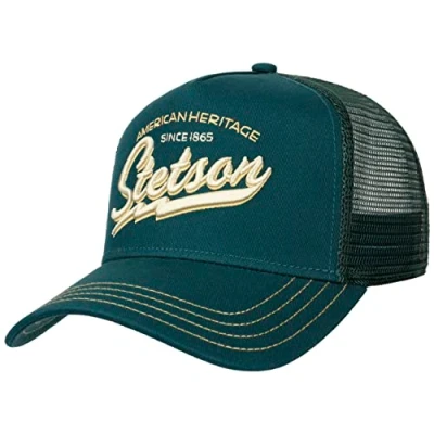 Immagine di Stetson Since 1865 Trucker Cap One Size (ca. 56 60 cm) Ombrello e fronte in 100% cotone Misura regolabile Cappellino rete Lunghezza ombrellone 7 cm Estate / Inverno, verde, Taglia unica