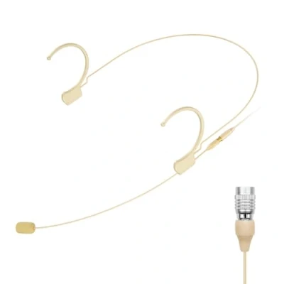 Immagine di KIMAFUN Microfono Archetto Headset Professionale a Doppio Gancio per L&#039;orecchio Condensatore Compatibile con Audio Technica Wireless System Bodypack Transmitter, Hirose 4Pin,Beige, HC 810 T4
