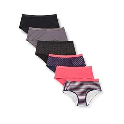 Immagine di DIM Culotte Les Pockets in Cotone Elasticizzato Colorate Donna x6, Pacchetto Pretty Rose/Pacchetto Nero Logo, M