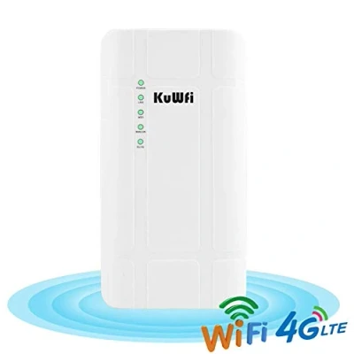Immagine di KuWFi Router CPE 4G LTE da Esterno Impermeabile 300 Mbps Adattatore Poe CAT4 3G / SIM Card WiFi per Telecamera IP/Copertura Esterna