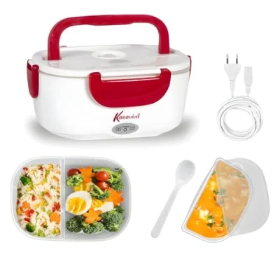 Immagine di VIRSUS 1 Scaldavivande Elettrico Portatile 084 chiusura ermetica, 2 Contenitori Removibili con piastra riscaldante in Acciaio, 220V 40Watt Porta pranzo da Ufficio Vari Colori (Rosso)