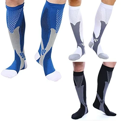 Immagine di feifanshop 3 Paia Unisex Calze Compressione Graduata al Ginocchio (20 30 mmHg) Elastiche Sportive per circolazione, vene varicose, Gravidanza, antitrombo, Ciclismo, Running, Aereo