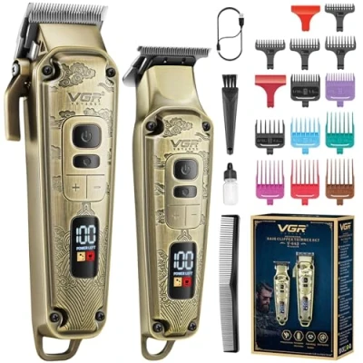 Immagine di VGR tagliacapelli professionale da uomo, set di barbiere, kit per la toelettatura dei capelli, cura con display LED
